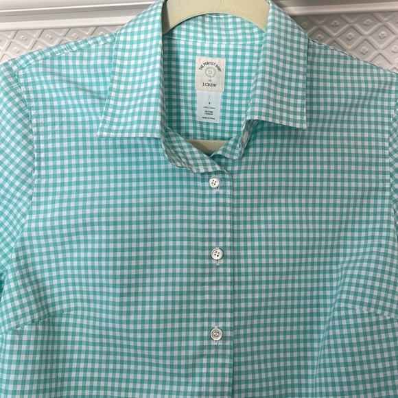 NWOT J. Crew “The Perfect Shirt” Blue Gingham Sz 0 - Picture 2 of 5